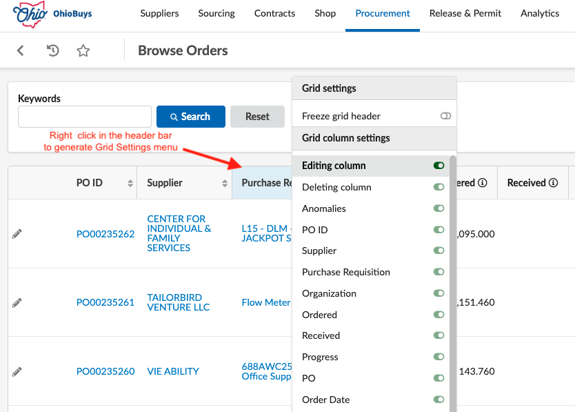 right click grid view