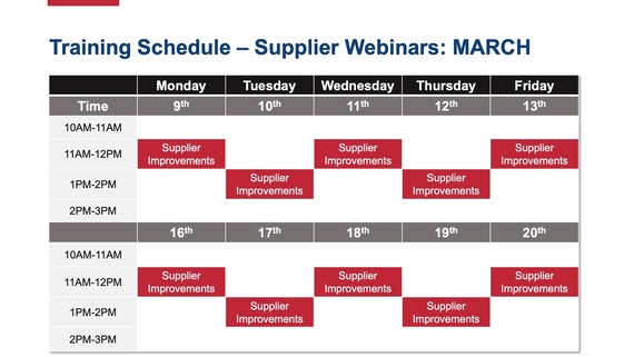 supplier webinar calendar