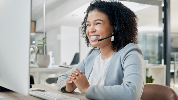 Woman on a headset