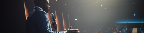 A person giving a presentation to an audience.