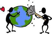 clip art of earth and two people hugging it