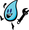 cartoon water drop with wrench