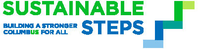 Sustainable Steps logo--steps of with different colors on them.