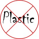 The word plastic with a circle and slash through it.