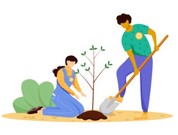 Green Columbus graphic of two people planting a tree.