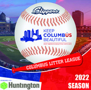 Litter League graphic with columbus skyline and a baseball