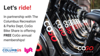 image of CoGo bikes with info on the right about membership