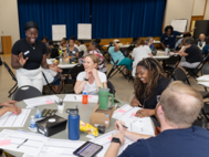 Group of community members discussing the Eastland neighborhood plan