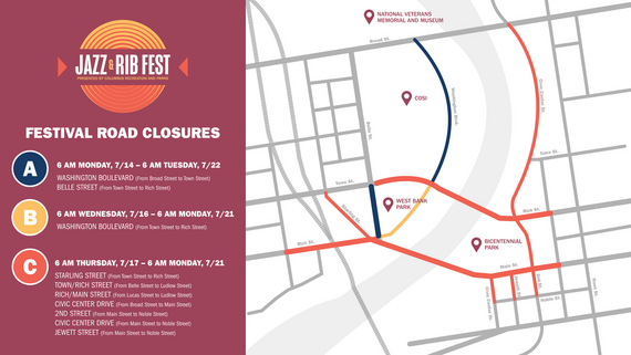 Jazz & Rib Fest Road Closures Map