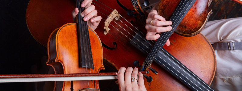 Violin and violin strings, person playing violin 