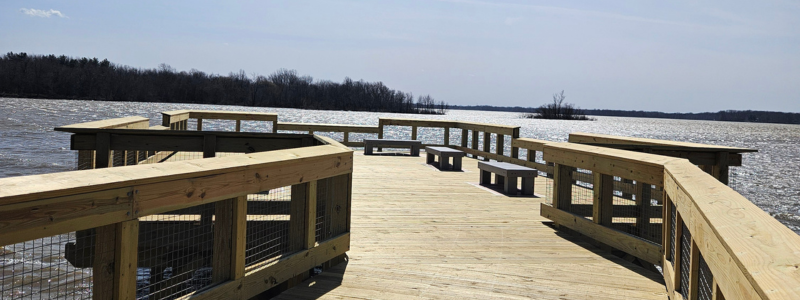 Boardwalk with water surrounding 