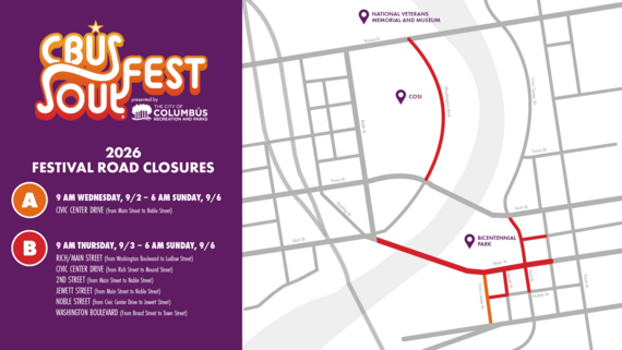 2026 CBUS Soul® Fest Road Closures Map