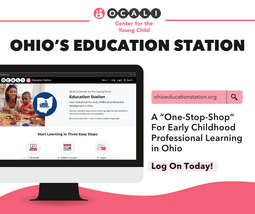 A one-stop-shop for early childhood professional learning in Ohio. A computer screen shows three easy steps: 1. Browse, 2. Select Course, 3. Login. 