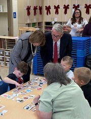 Governor DeWine and First Lady Fran DeWine interact with preschool children