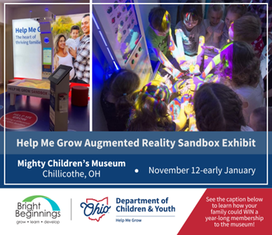 Help Me Grow Augmented Reality Sandbox Exhibit, Mighty Children's Museum, Chillicothe, Ohio, until early January.
