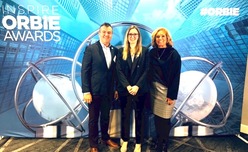 Jeff Van Deusen, Brittaney Carter, Director Kara Wente at the Orbie Awards 2026
