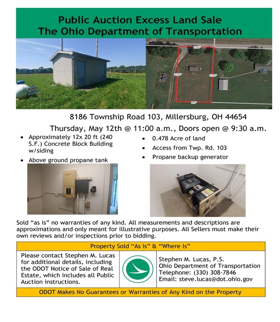 ODOT Public Auction Excess Land Sale in Millersburg, Ohio