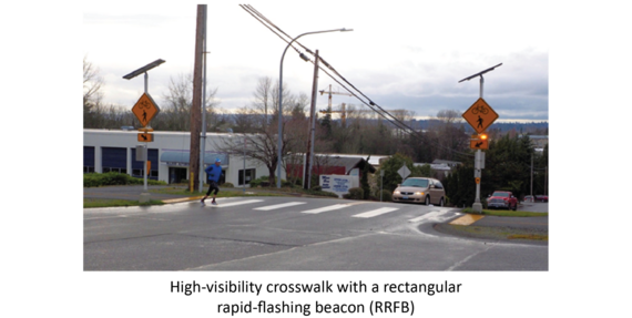 Example of high-visibility crosswalk with a rectangular rapid-flashing beacon (RRFB).