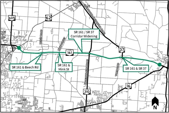 State Route 161 and State Route 37 improvements project location map