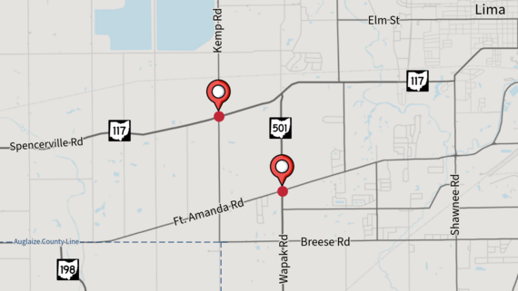 Map of project locations at SR 117/Kemp Rd and SR 501/Fort Amanda Rd intersections 
