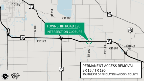Map showing the SR 15 and TR 190 intersection