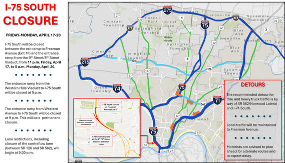 I-75 SB detour map