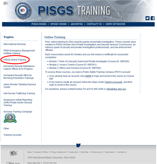 PISGS Online Training Page