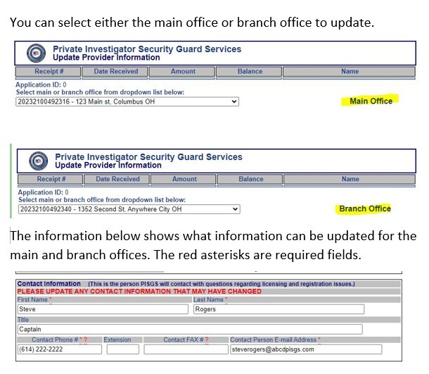 PISGS Email Contact Update Screen Shot