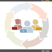 Illustrated silhouettes of students with colorful arrows circling the images to frame it.