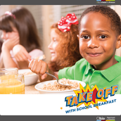 Group of elementary students eating cereal.