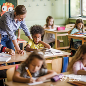 Students working in a classroom.