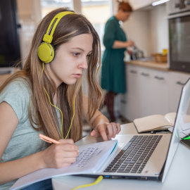 Student using a laptop.