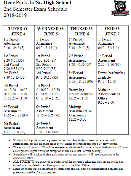 2nd semester exam schedule