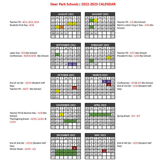 Deer Park Releases 2022 23 Annual School Calendar