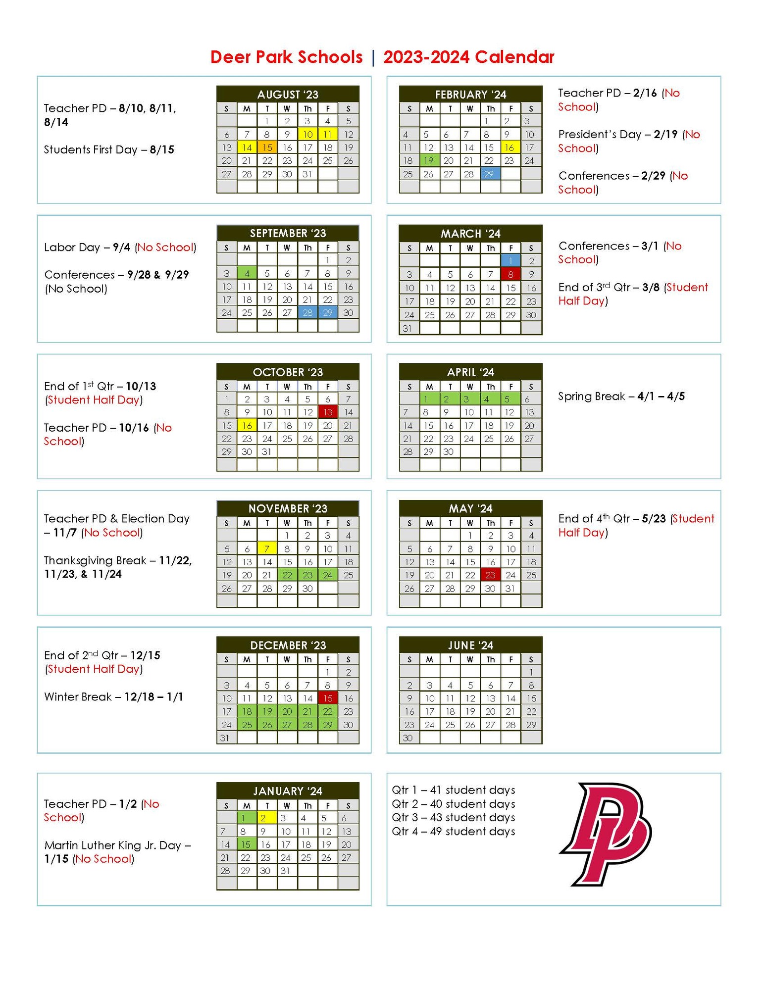 Deer Park Releases 202324 Annual School Calendar Post Detail