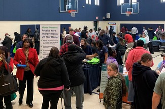 A crowd gathers at the Affordable Housing Resource Fair held by the Franklin County in March of 2023.