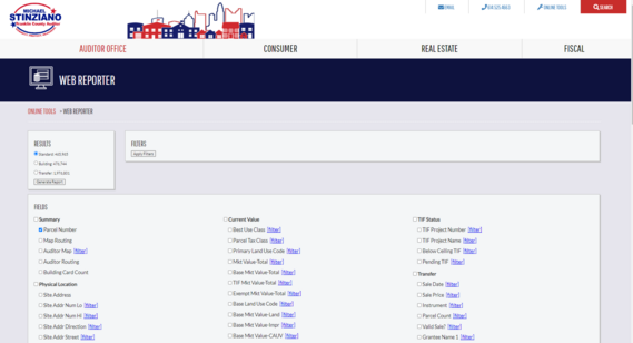 A screen shot of the Franklin County Auditor's Office Web Reporter Home Page