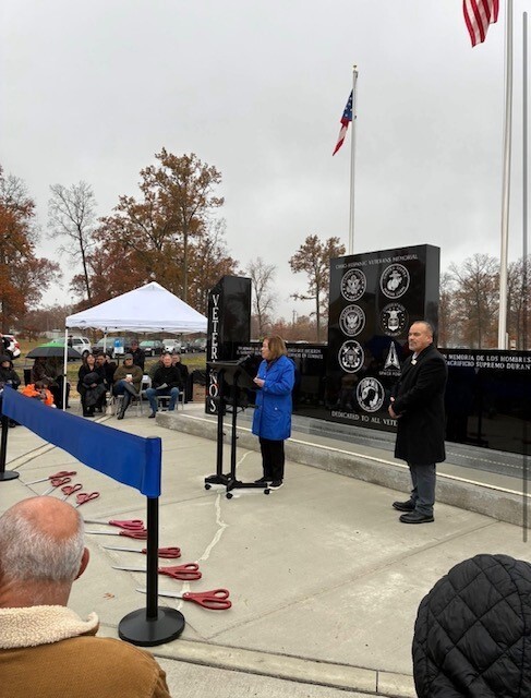Speaking at Ohio Hispanic Veterans Memorial in Amherst, Ohio dedication ceremony 