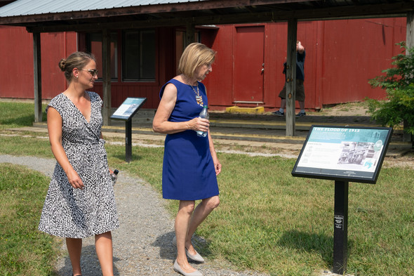 First Lady Fran DeWine walks through one of the Ohio Governor's Storybook Trails with Findlay Mayor Christina Muryn.