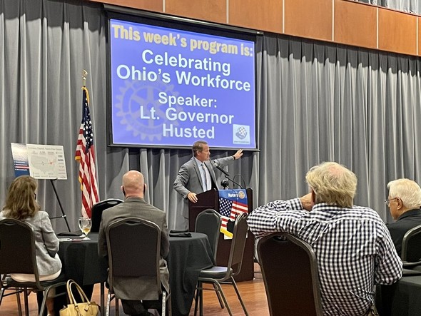 Lt. Governor Jon Husted visits the Findlay Rotary Club meeting to talk about the state's economy.