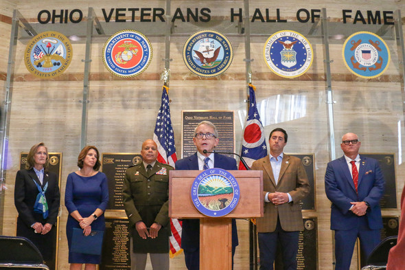 Governor DeWine begins the press conference with a moment of silence for those who served and lost their lives.