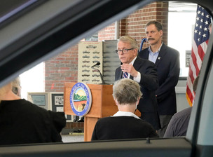 Governor DeWine and Lt. Governor Husted joined Ohio Chamber of Commerce CEO Steve Stivers for a tour of Dick Masheter Ford in Columbus