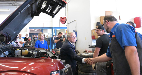 Governor DeWine and Lt. Governor Husted joined Ohio Chamber of Commerce CEO Steve Stivers for a tour of Dick Masheter Ford in Columbus