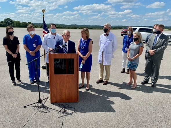 Governor DeWine and Dr. Bruce Vanderhoff, Director of Ohio Department of Health, spoke to members of the media at several airports in, or near, Ohio.