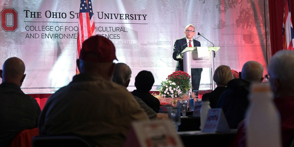 Governor DeWine speaks at The Ohio State University's Farm Science Review, an event held each year showcasing agricultural developments.