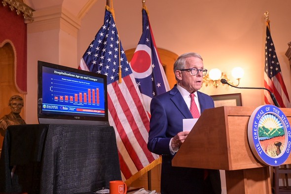 Governor DeWine speaks to several doctors at hospitals across the state during Tuesday's press conference. 