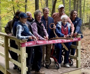 Lt. Governor Husted and ODNR Director Mary Mertz cut the ribbon at the new Sandusky Headwaters Preserve Wetland and Habitat Restoration.