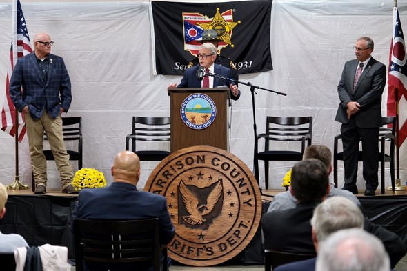 Governor DeWine speaks at Harrison County Sheriff's Office about a new grant funding for the local jail.