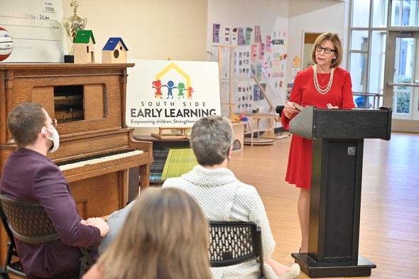 First Lady DeWine speaks about the recent announcement of enrolling 300,000 children in the Ohio Governor's Imagination Library.