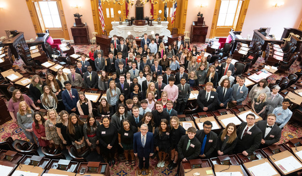 Governor DeWine pictured with the students who attended the 2022 Youth in Government Day.